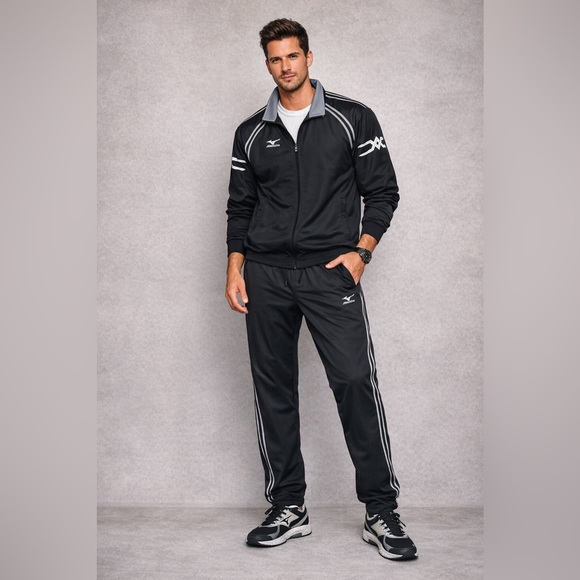 Mizuno Other - Mizuno Black Track Suit Set Men’s Large Athletic Jacket & Pants Warm Up Jogger!